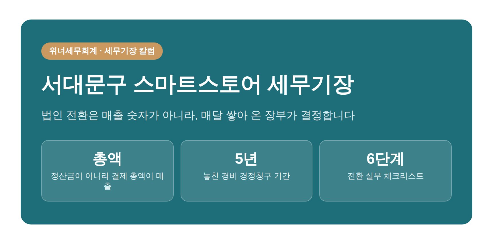 서대문구 스마트스토어 세무기장 — 법인 전환은 장부가 결정한다는 칼럼 표지