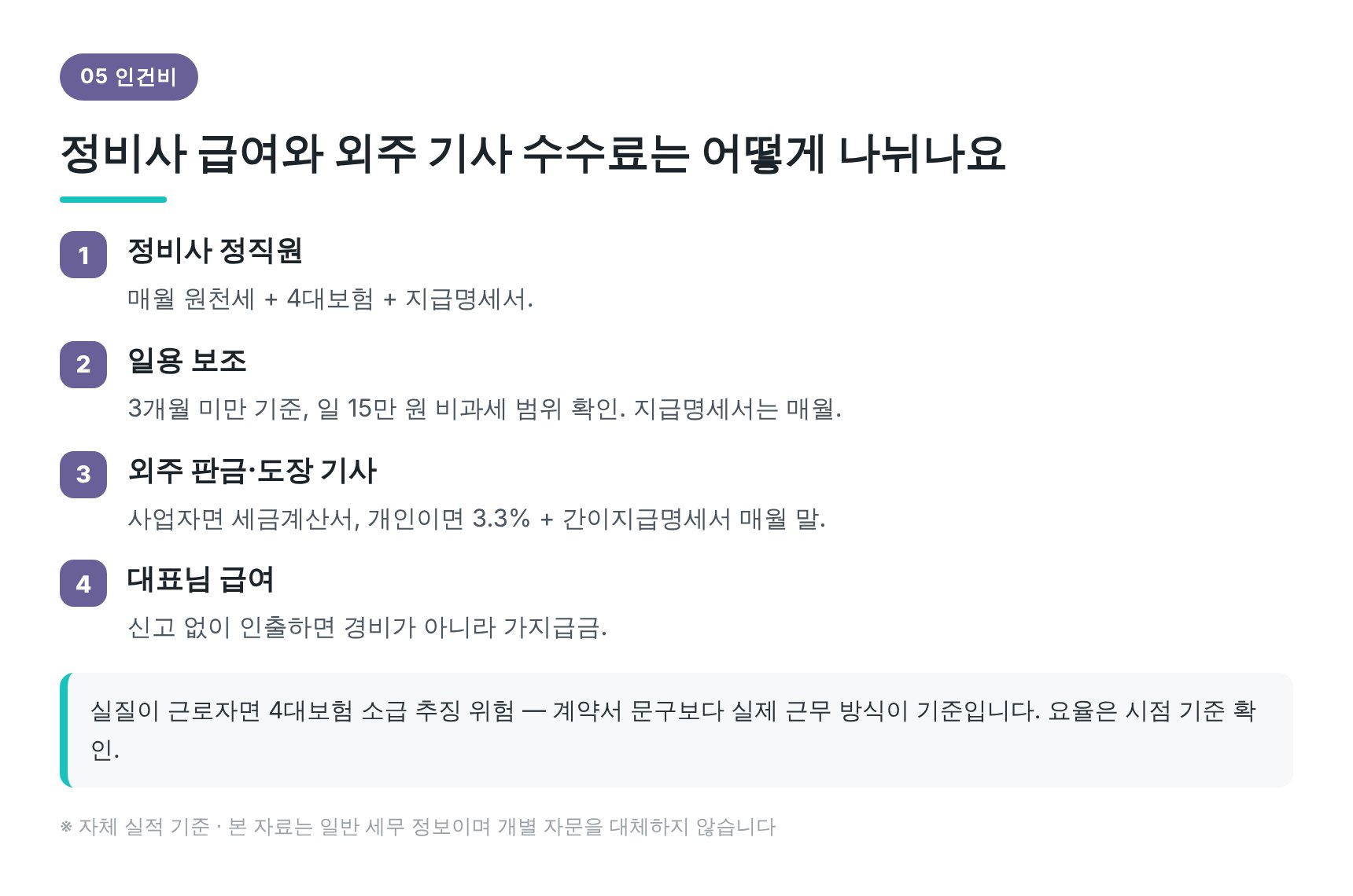 미사 자동차정비업 세무사가 보는 정비사·일용·외주 인건비 구분