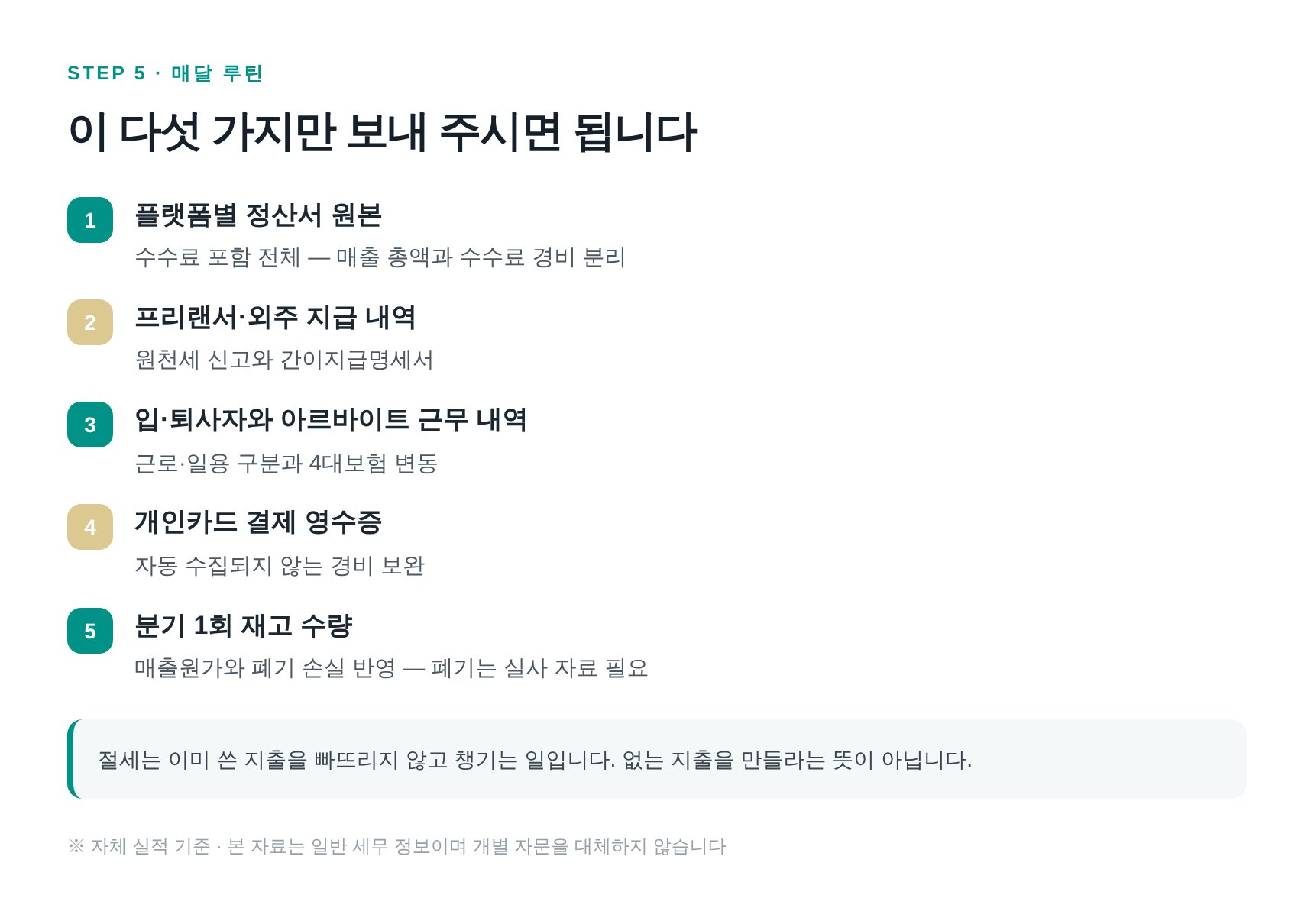성북구 온라인쇼핑몰 세무기장 매달 자료 전달 루틴 요약