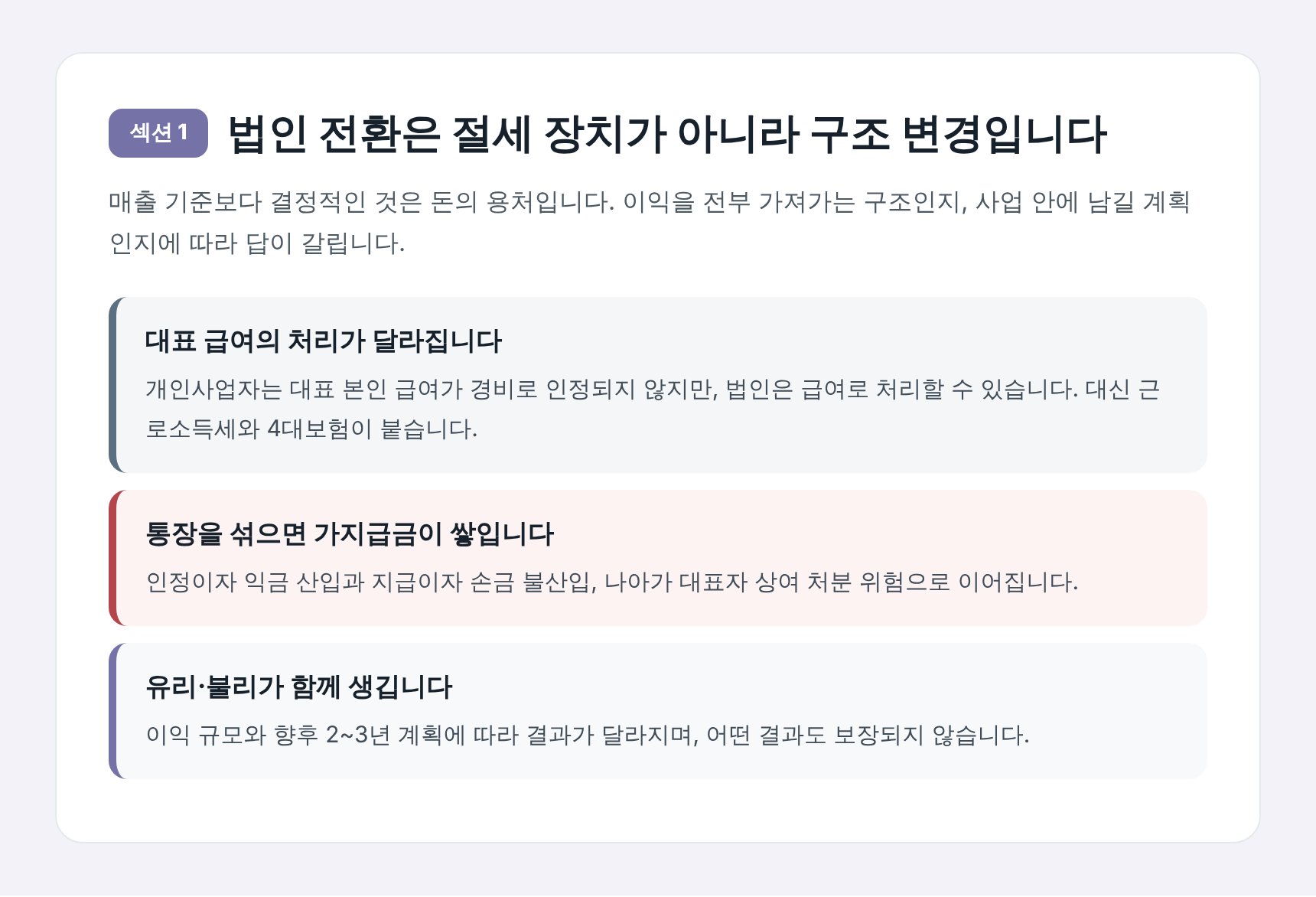 개인사업자와 법인의 기장·비용 처리 차이 비교