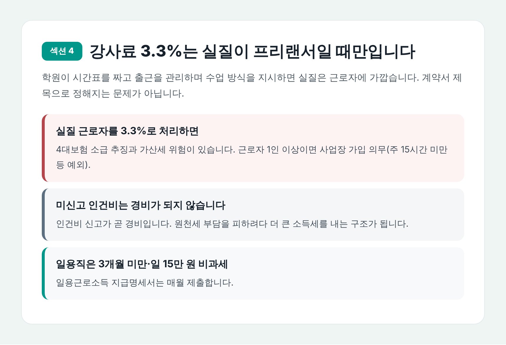 강사료 3.3% 처리와 4대보험 판단 기준