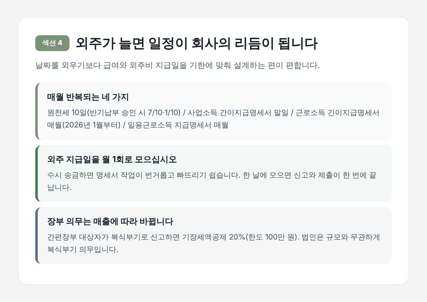 원천세와 지급명세서 월간 일정 정리