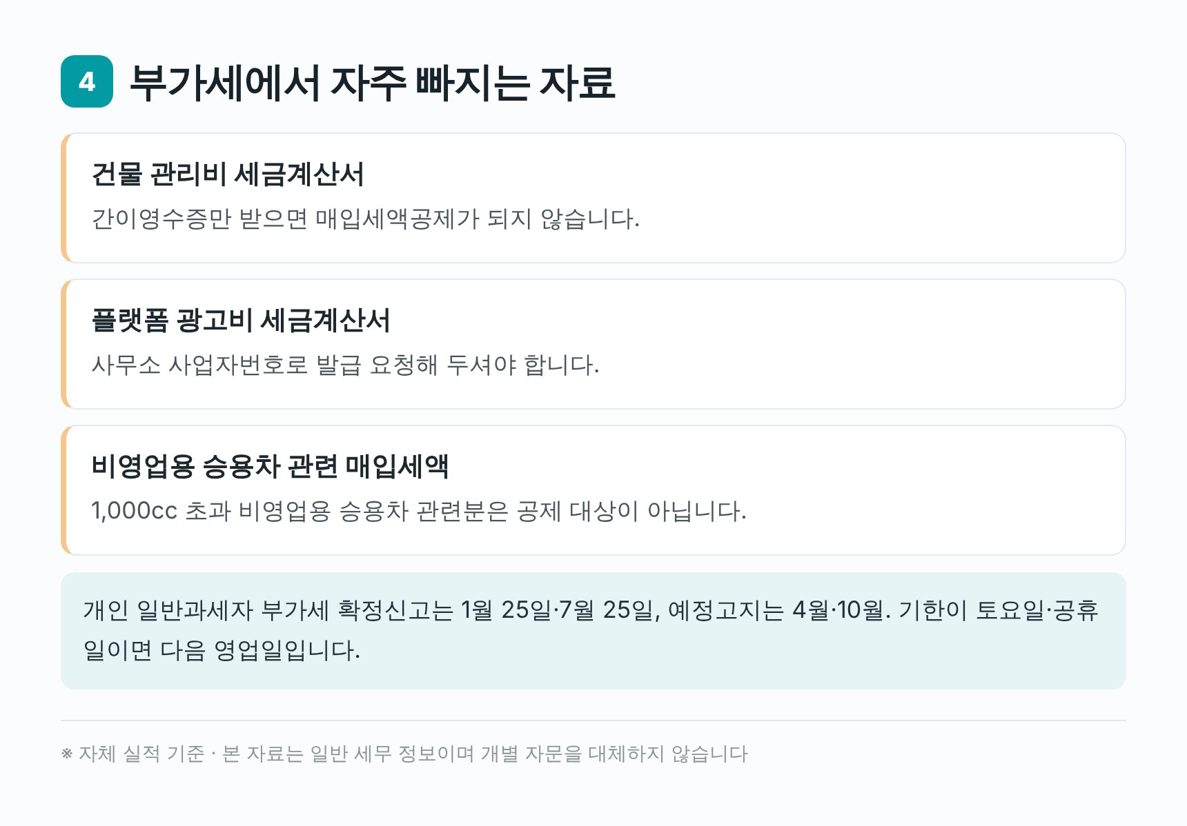 부가세 신고에서 빠지기 쉬운 자료 — 광주시 부동산중개업 세무사 점검표