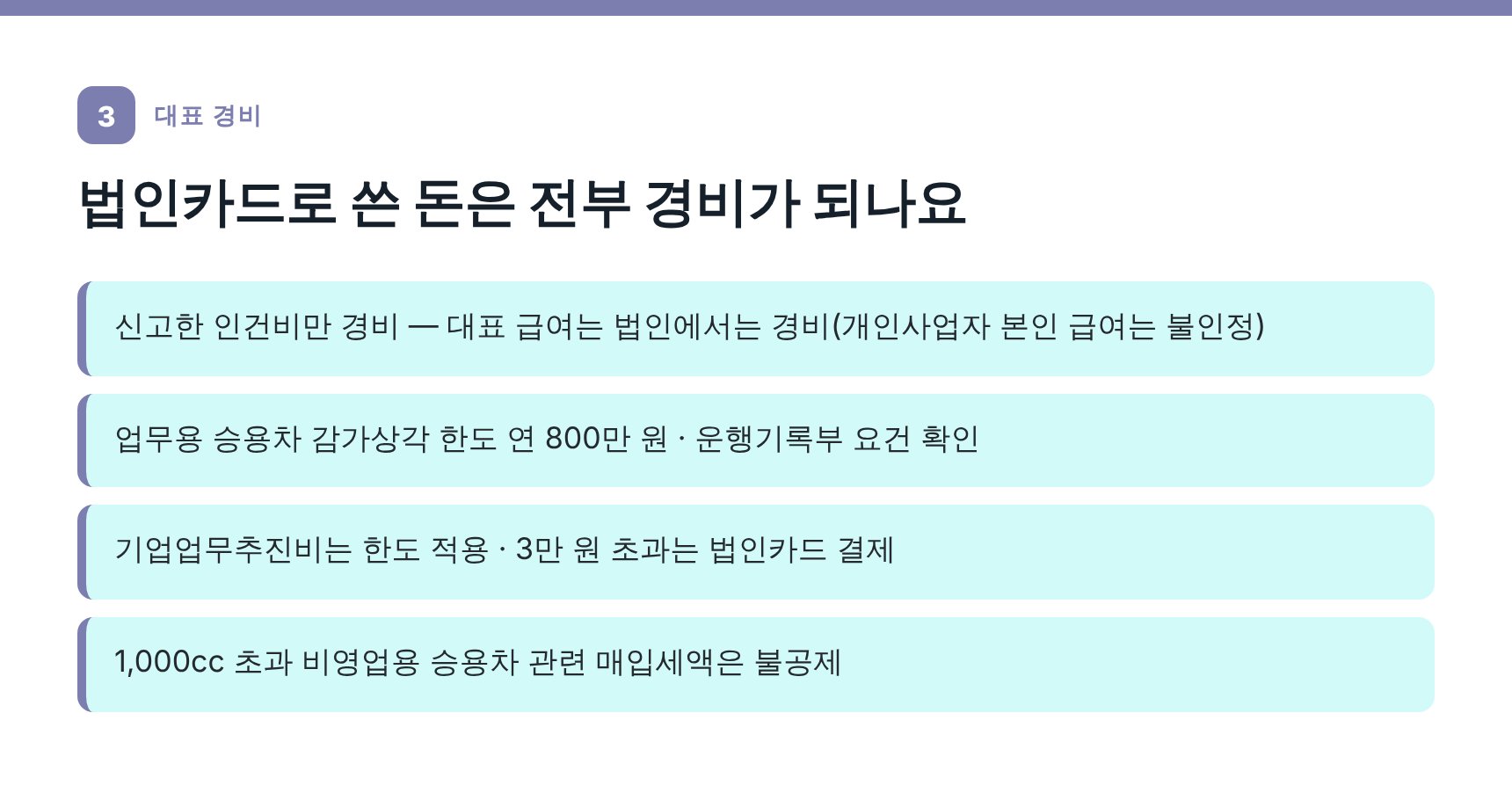 법인 대표 경비와 한도 항목 정리 — 중랑구 법인 세무기장