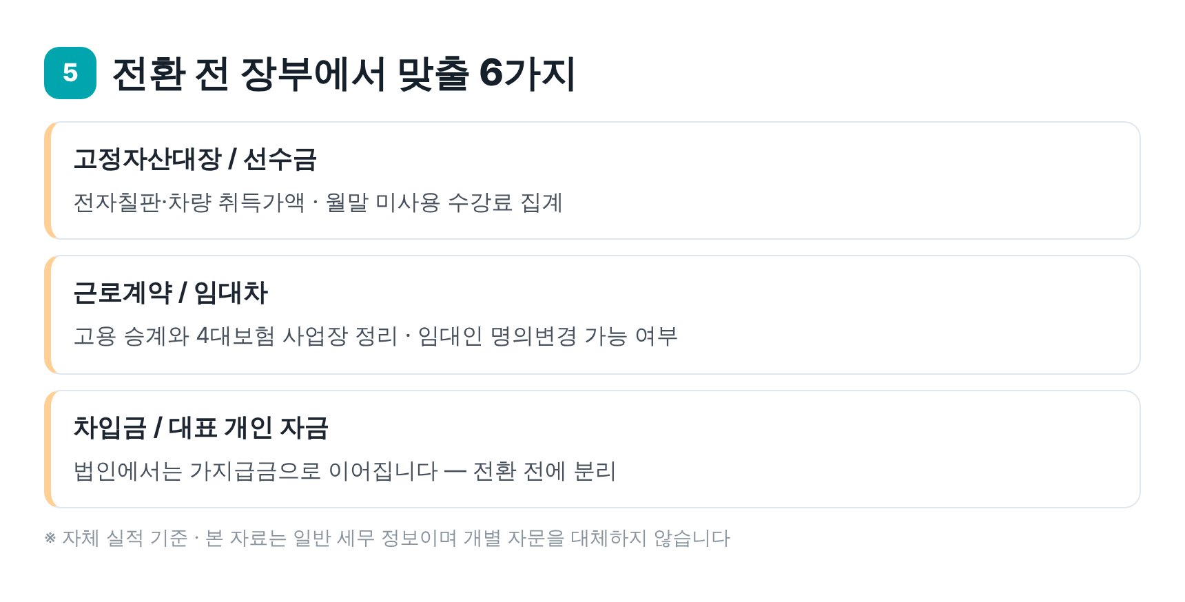법인전환 전 장부에서 맞춰야 할 6가지 준비 항목