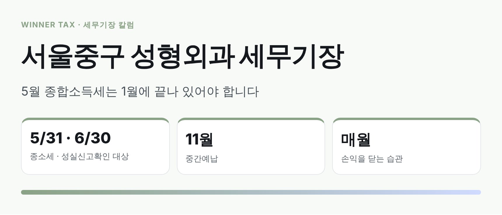 서울중구 성형외과 세무기장 핵심 요약 — 종합소득세·성실신고 대비 월별 장부