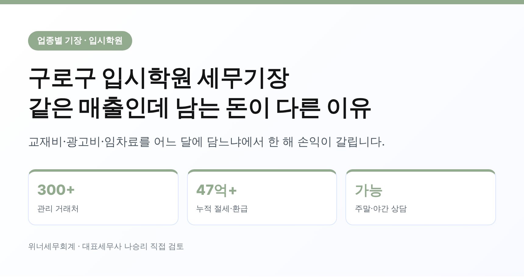 구로구 입시학원 세무기장 교재비 광고비 임차료 비용처리 안내