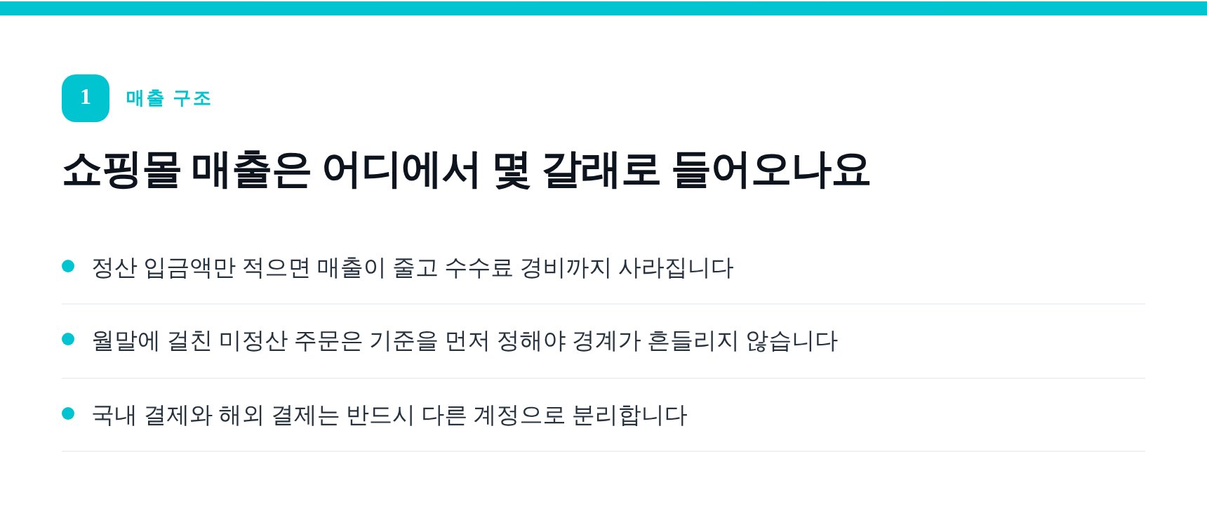 쇼핑몰 매출 창구 여섯 갈래와 정산 순액 기장의 함정