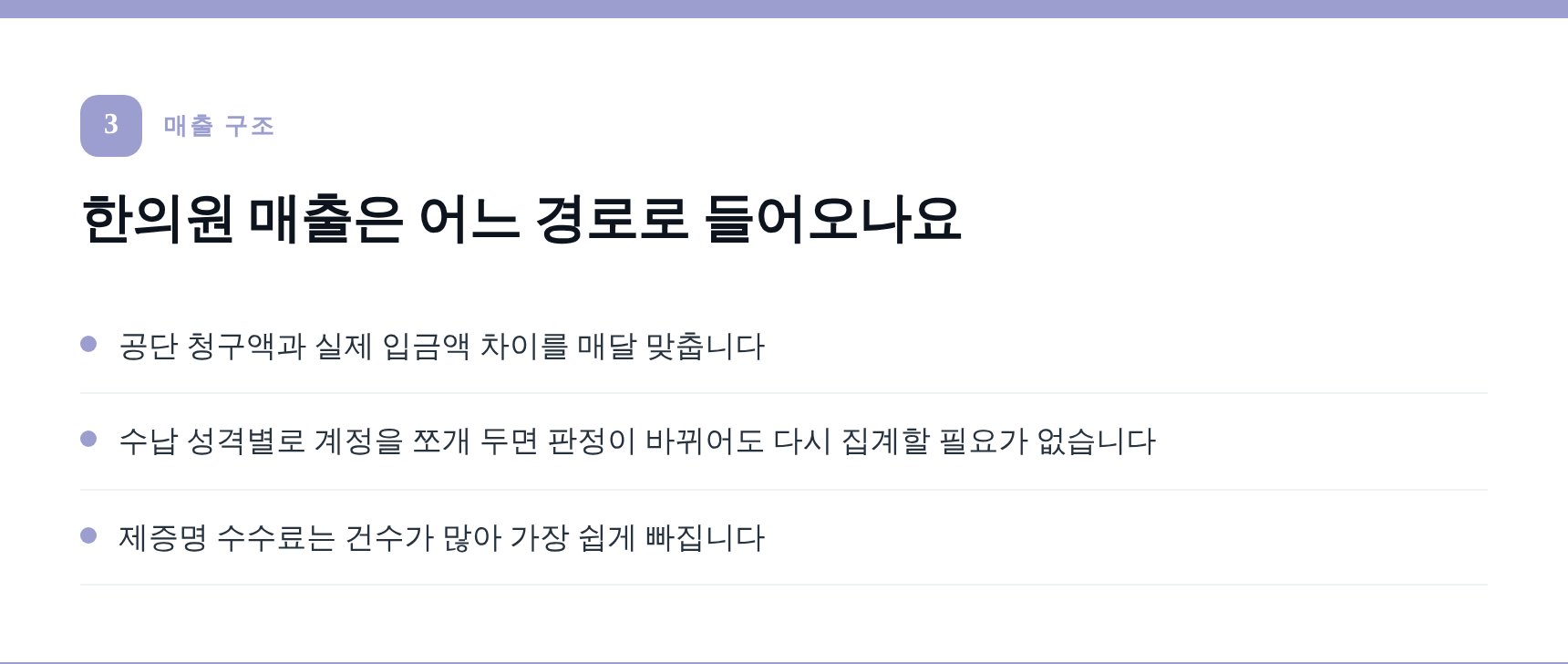 한의원 매출 경로와 수납 성격별 계정 분리 방법