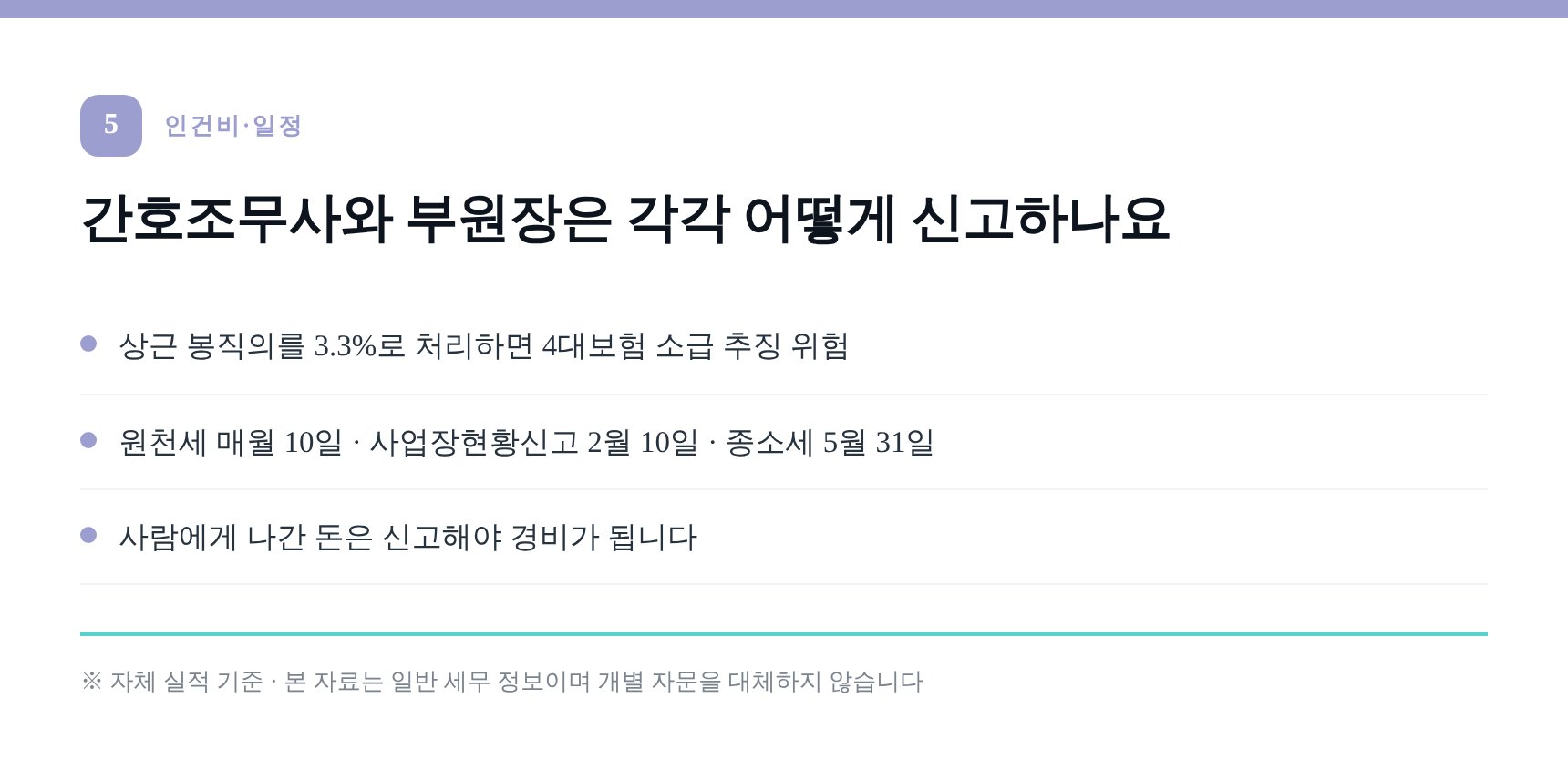 간호조무사·봉직의 인건비 신고와 월별 세무 일정