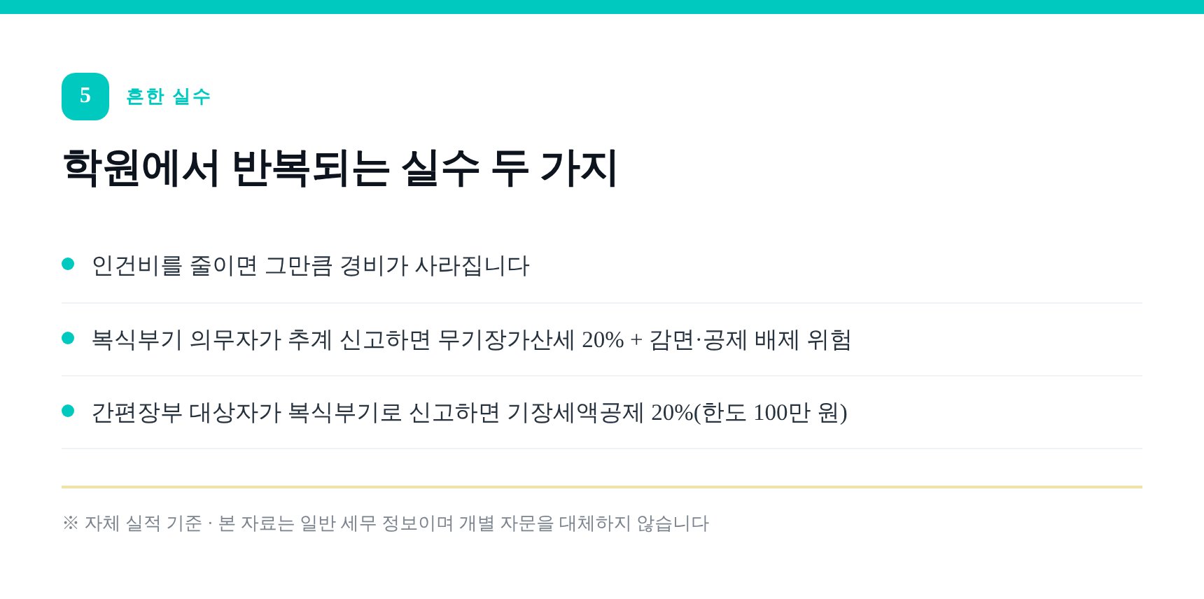 학원 인건비 신고와 복식부기 의무에서 반복되는 실수
