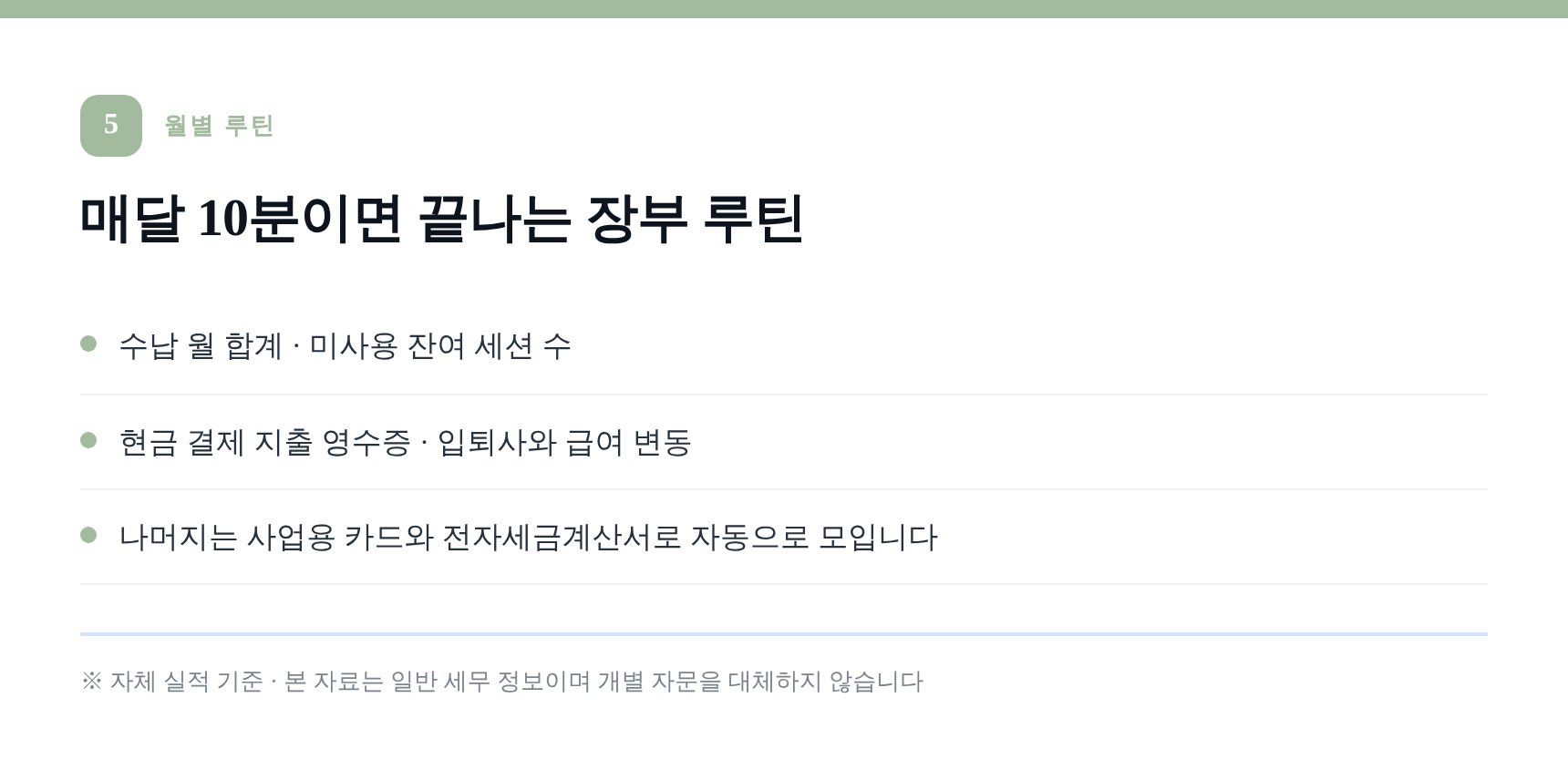 헬스장 월별 장부 루틴 — 매달 보내 주실 네 가지 자료