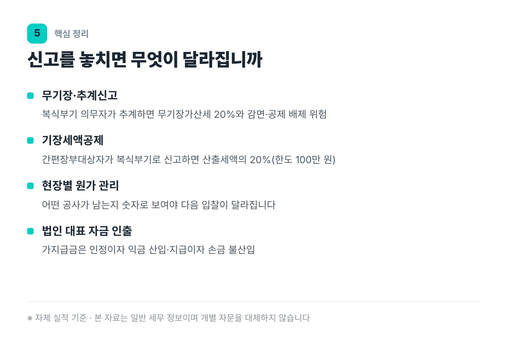 무기장가산세와 기장세액공제 등 신고 누락 시 영향