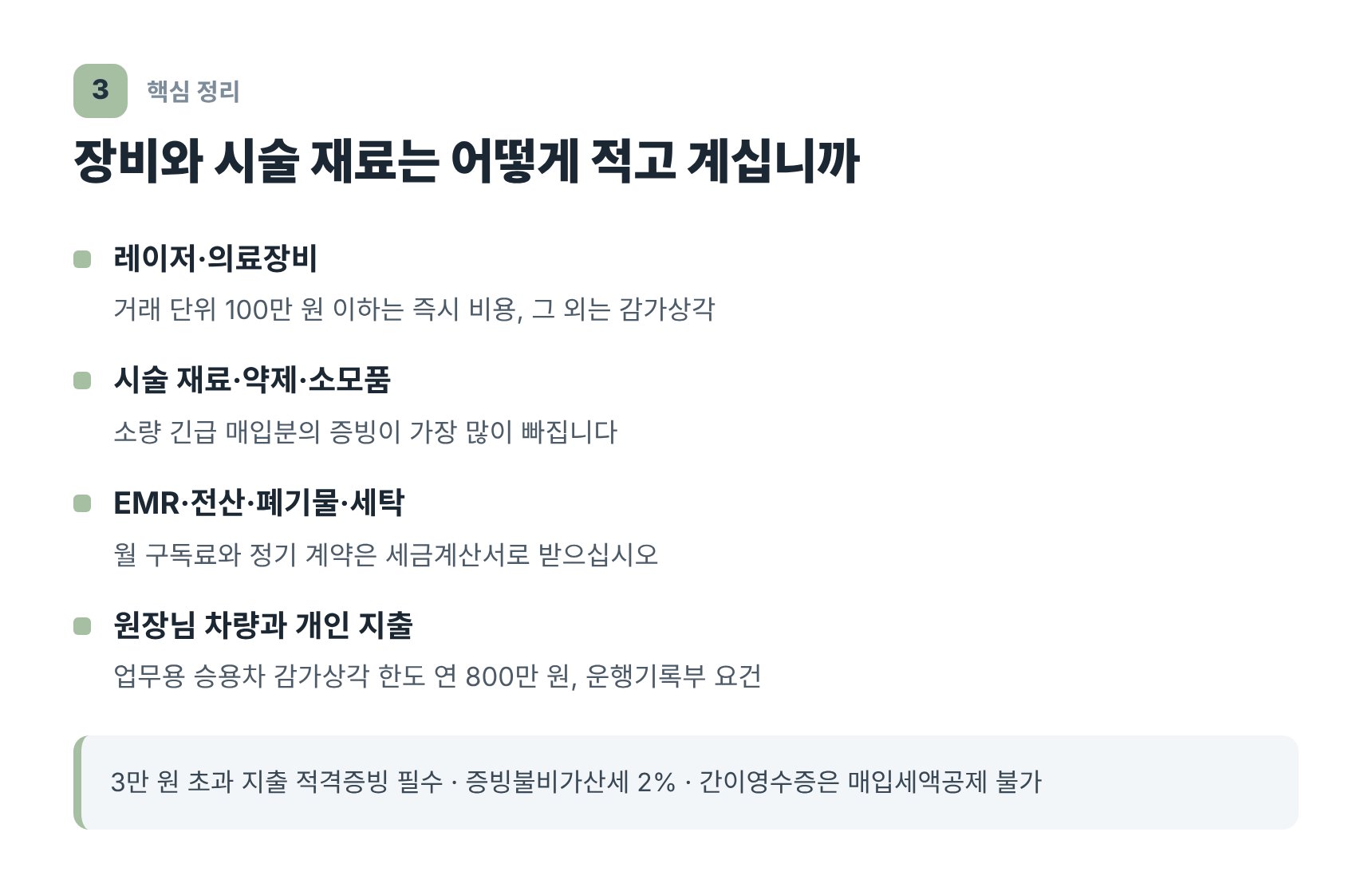 레이저 장비 감가상각과 시술 재료 증빙 처리 기준