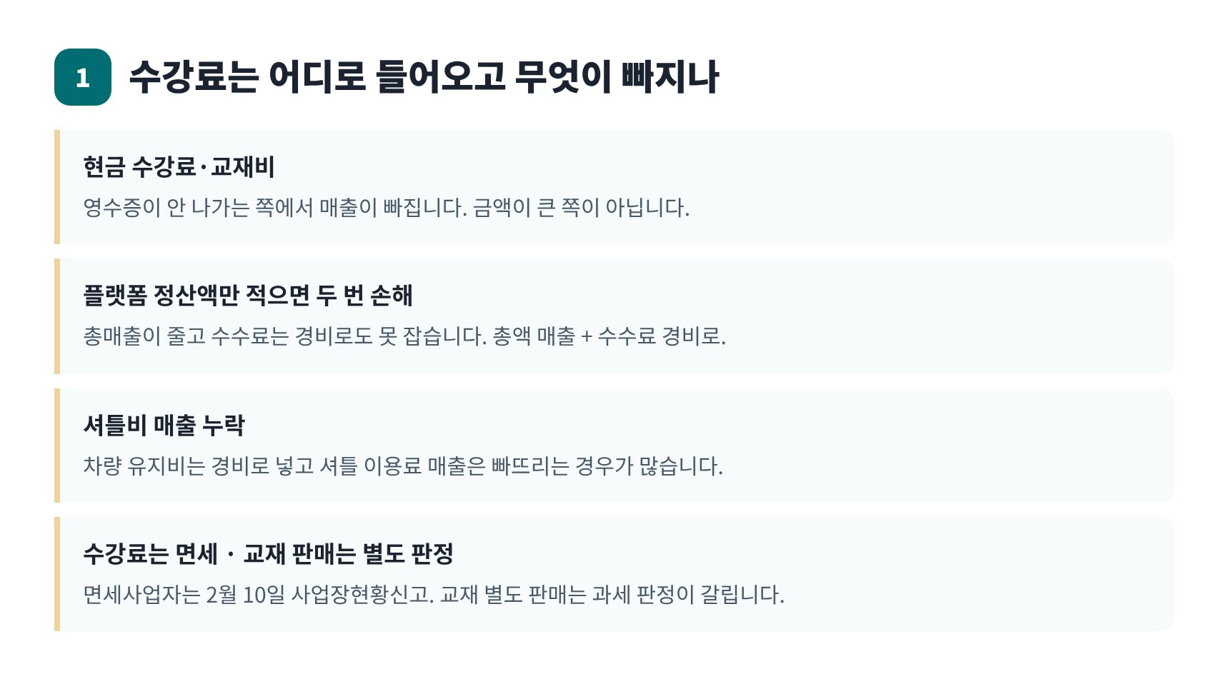 학원 수강료 매출 구조와 누락되기 쉬운 매출 경로