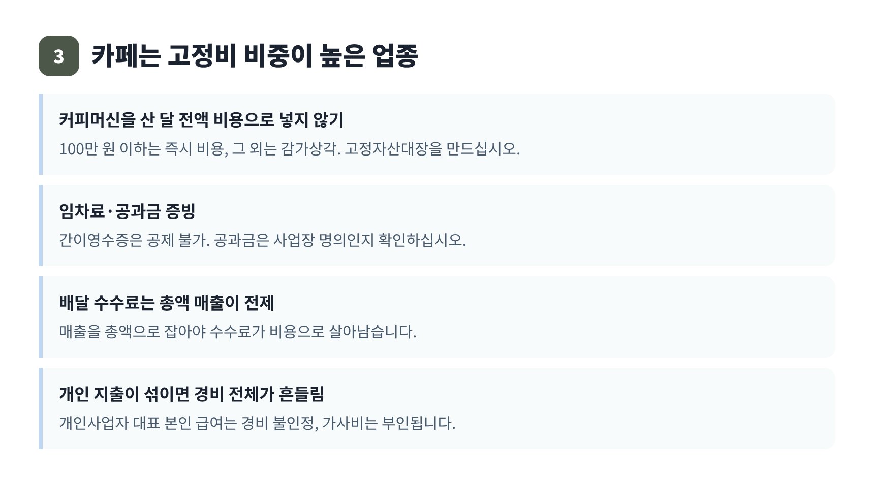카페 고정비와 커피머신 감가상각