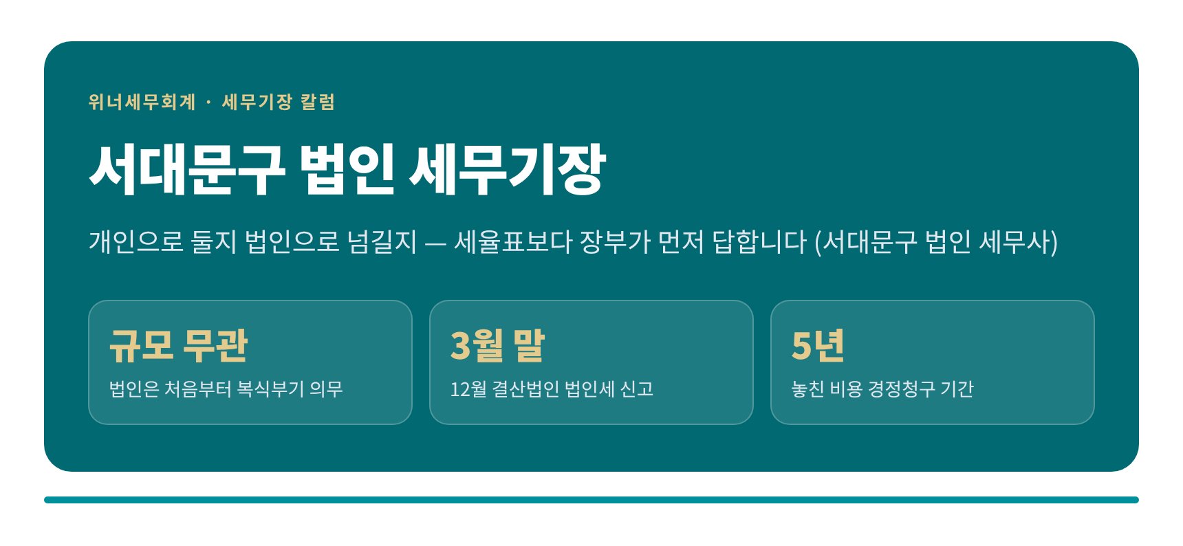 서대문구 법인 세무기장 — 개인으로 둘지 법인으로 넘길지, 세율표보다 장부가 먼저 답합니다 (서대문구 법인 세무사)