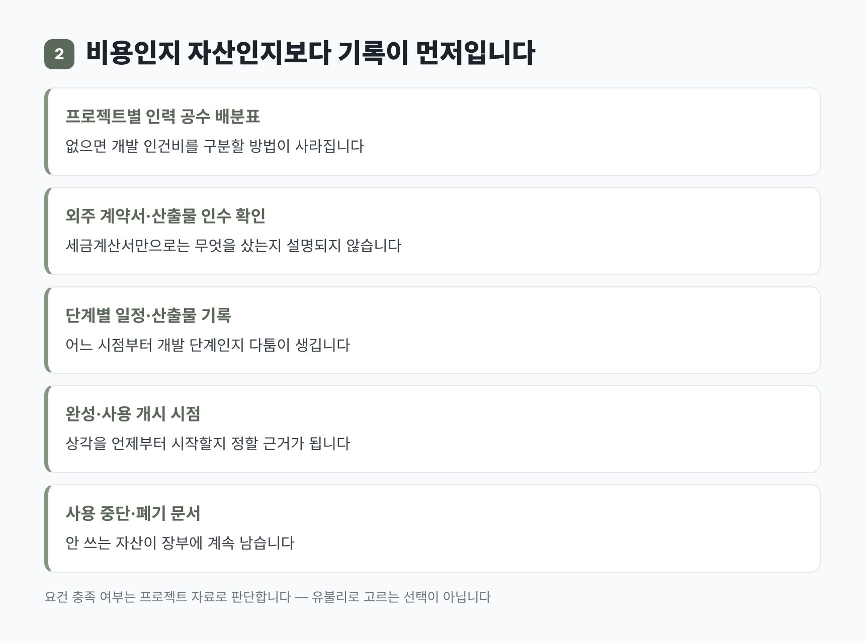 자산화 판단보다 먼저 남겨야 할 다섯 가지 기록 — 공수 배분표와 산출물 인수 확인