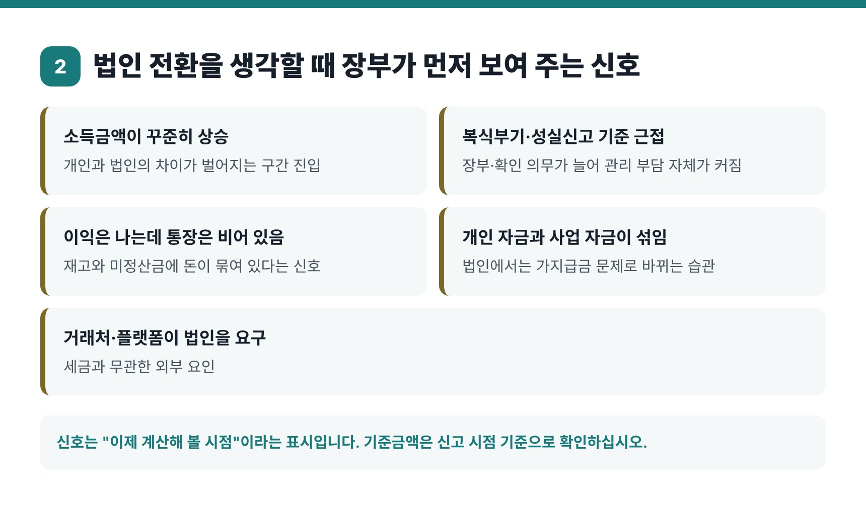 법인 전환 검토 시점을 알려 주는 장부 신호 5가지
