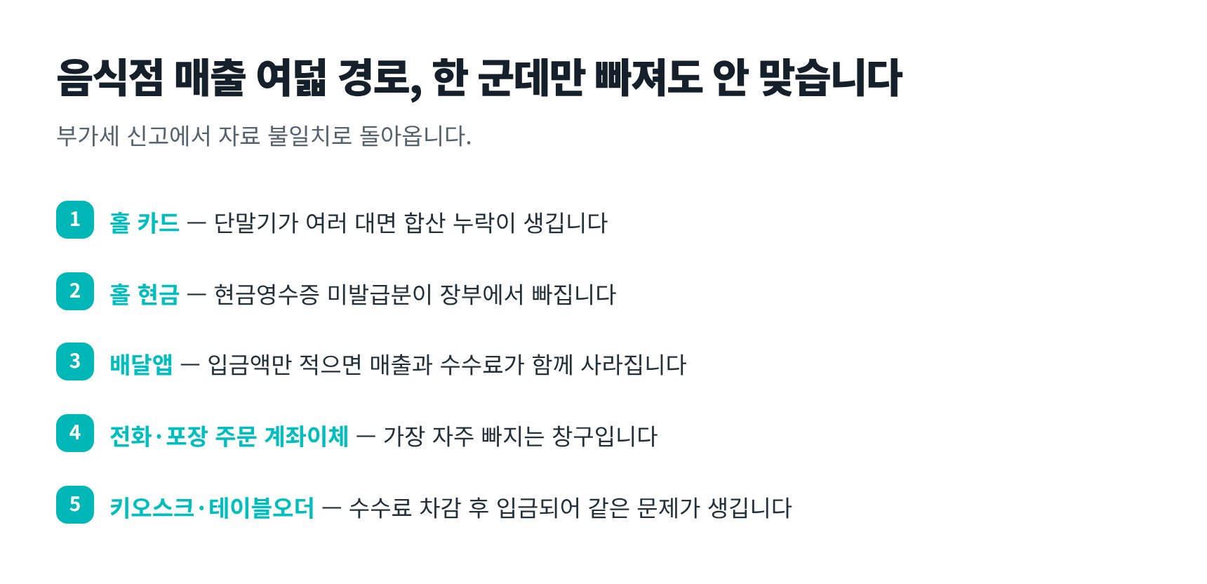 음식점 매출 여덟 경로와 누락되기 쉬운 결제 창구