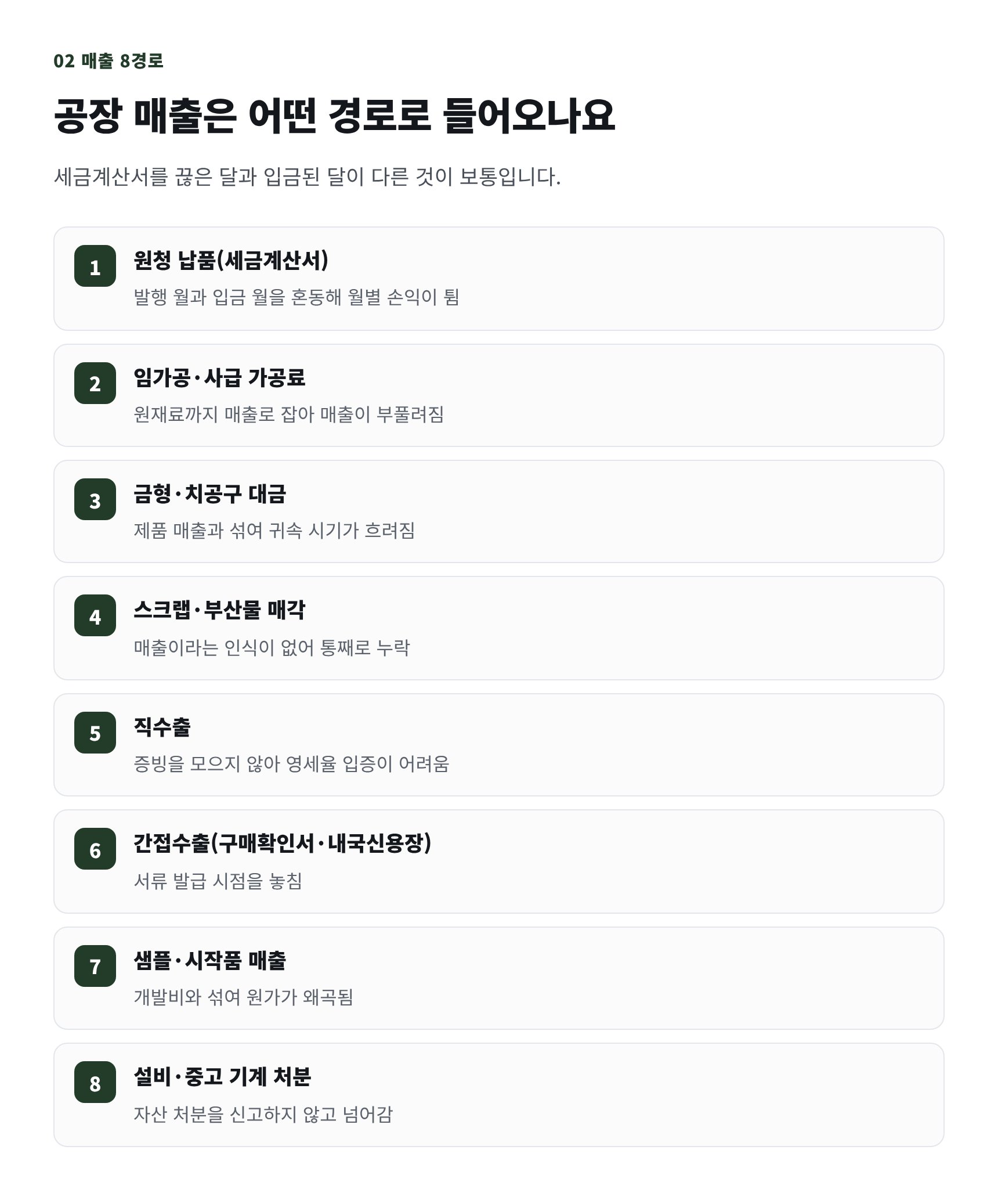 공장 매출 8경로와 귀속 시점이 어긋나는 이유