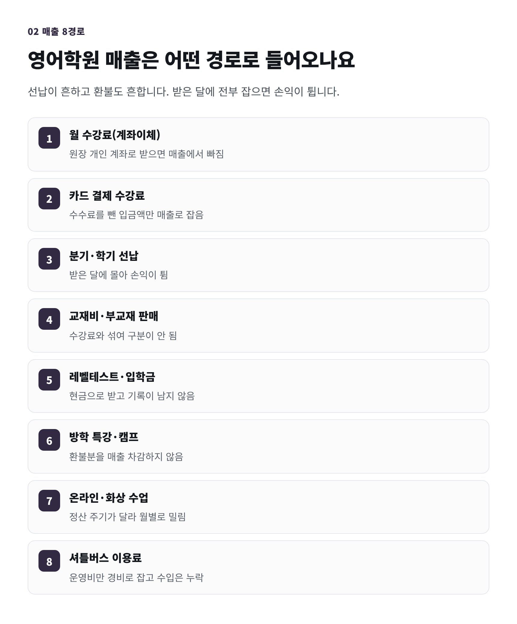 영어학원 매출 8경로와 누락이 생기는 이유