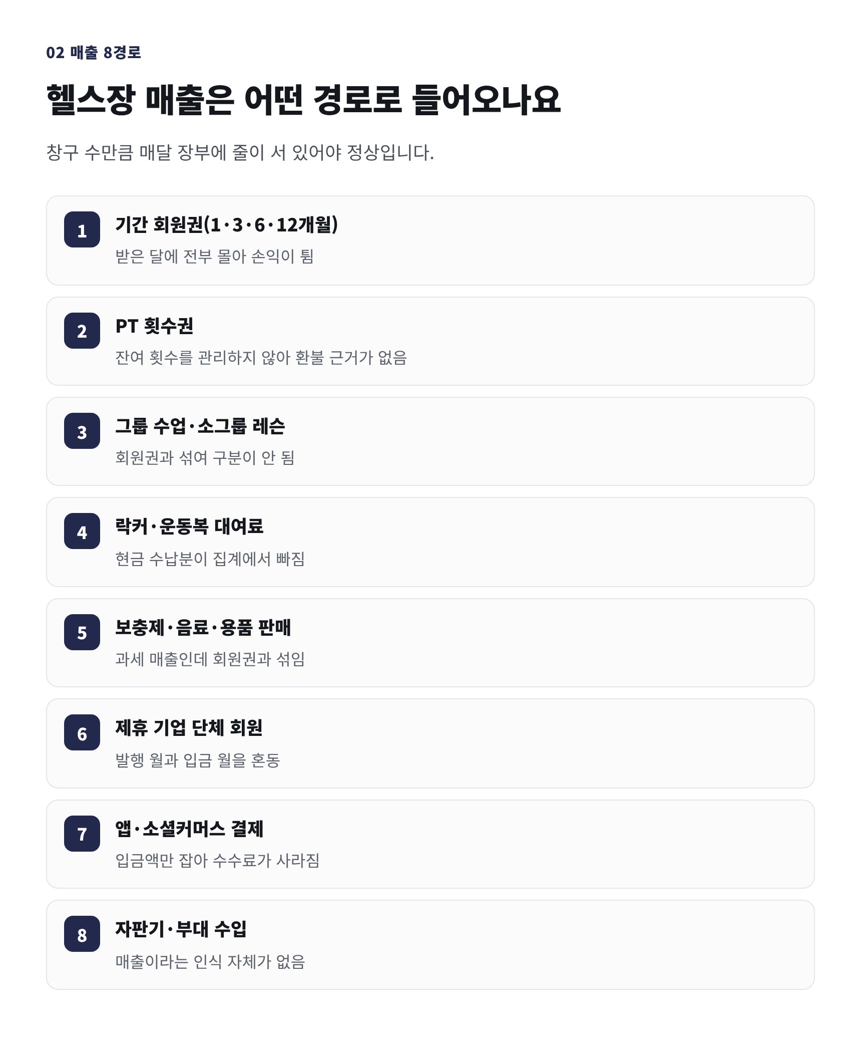 헬스장 매출 8경로와 누락이 생기는 이유