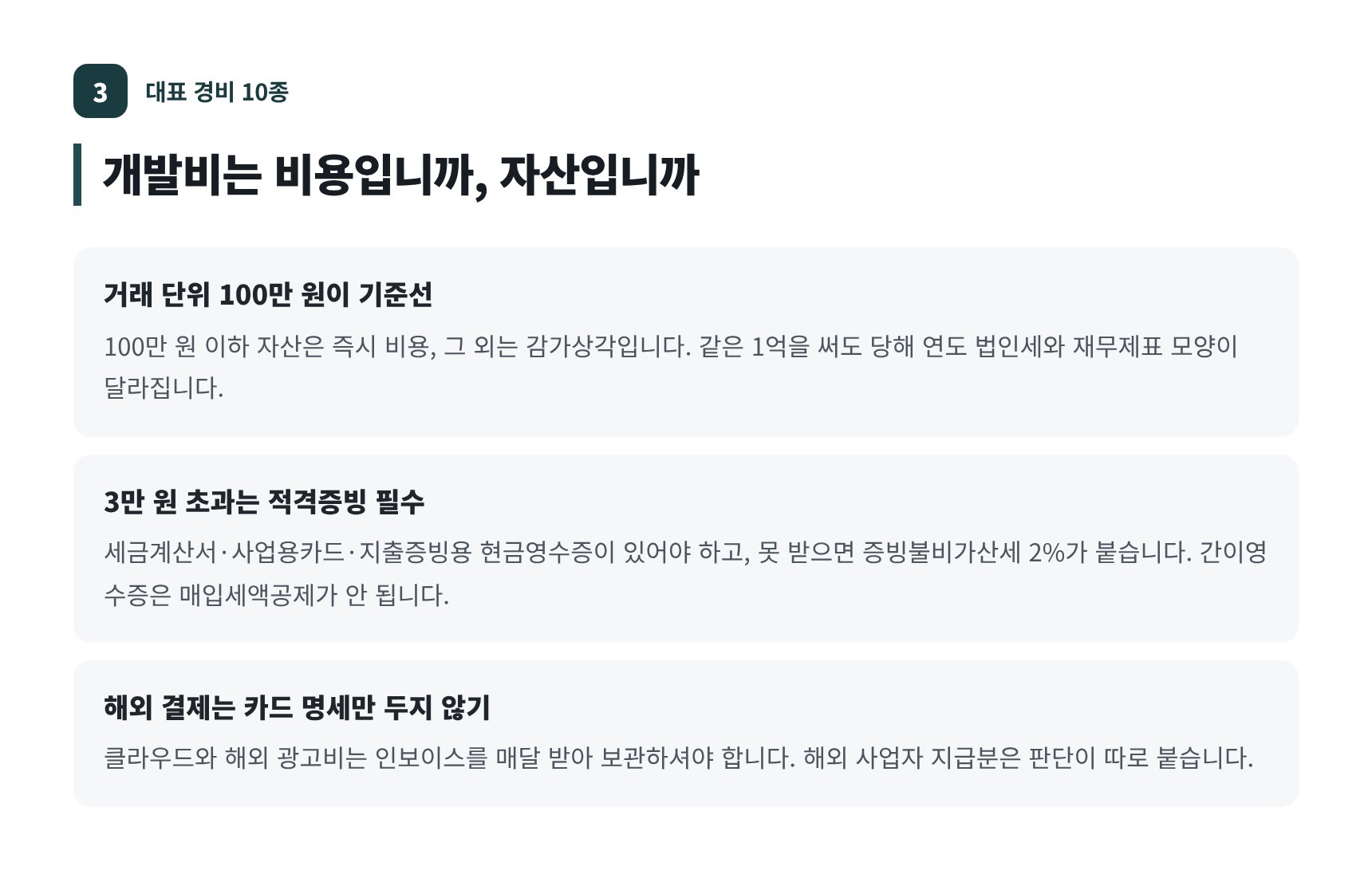 개발비·클라우드 비용의 자산과 비용 구분, 적격증빙 요건