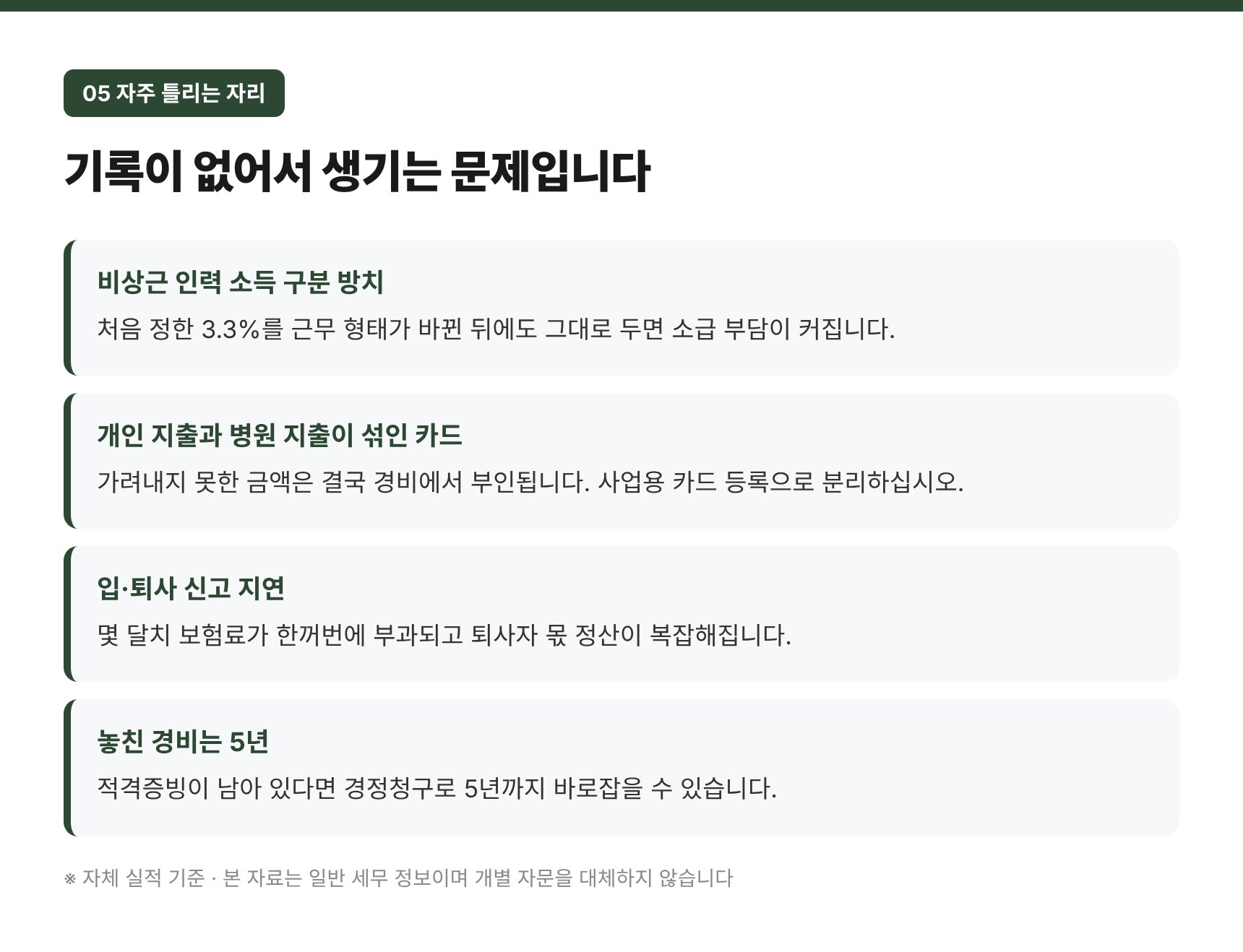 비상근 인력 소득 구분과 카드 분리 등 자주 틀리는 자리